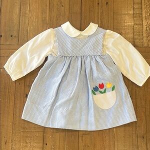 Sylvia whyte USA vintage pinafore dress and Peter Pan collar blouse 24 month 90s